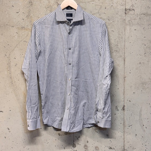 Banana Republic Other - Banana Republic Dress Shirt Mens M Grey Gingham Leggiuno Italian Fabric Tailored